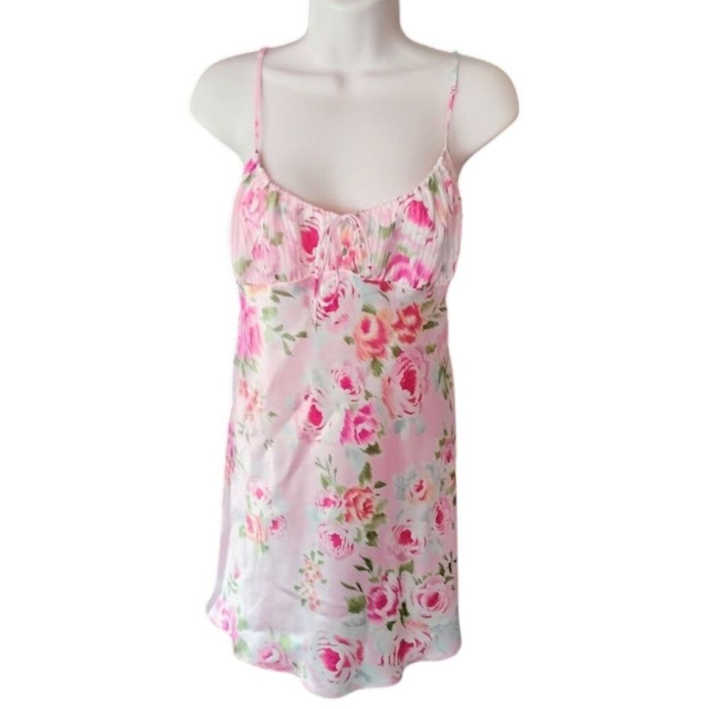 Vintage Oscar de la Renta Pink Label Floral Satin Nightgown Small Chemise Dress
